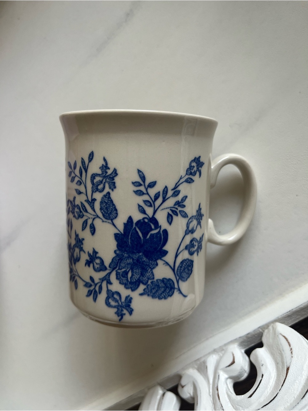 Vintage English Ironstone Transferware Blue Floral Mug